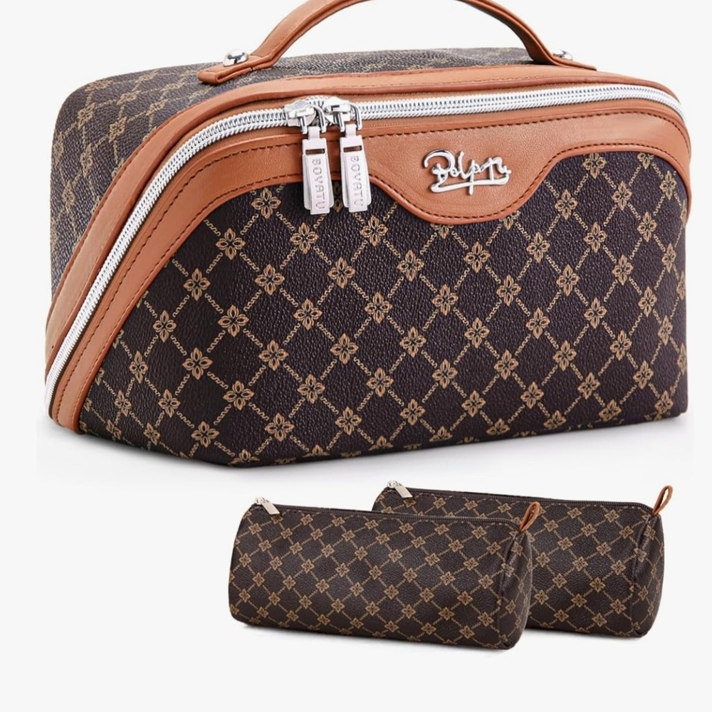 POL Stylish Brown and Tan Cosmetic Bag